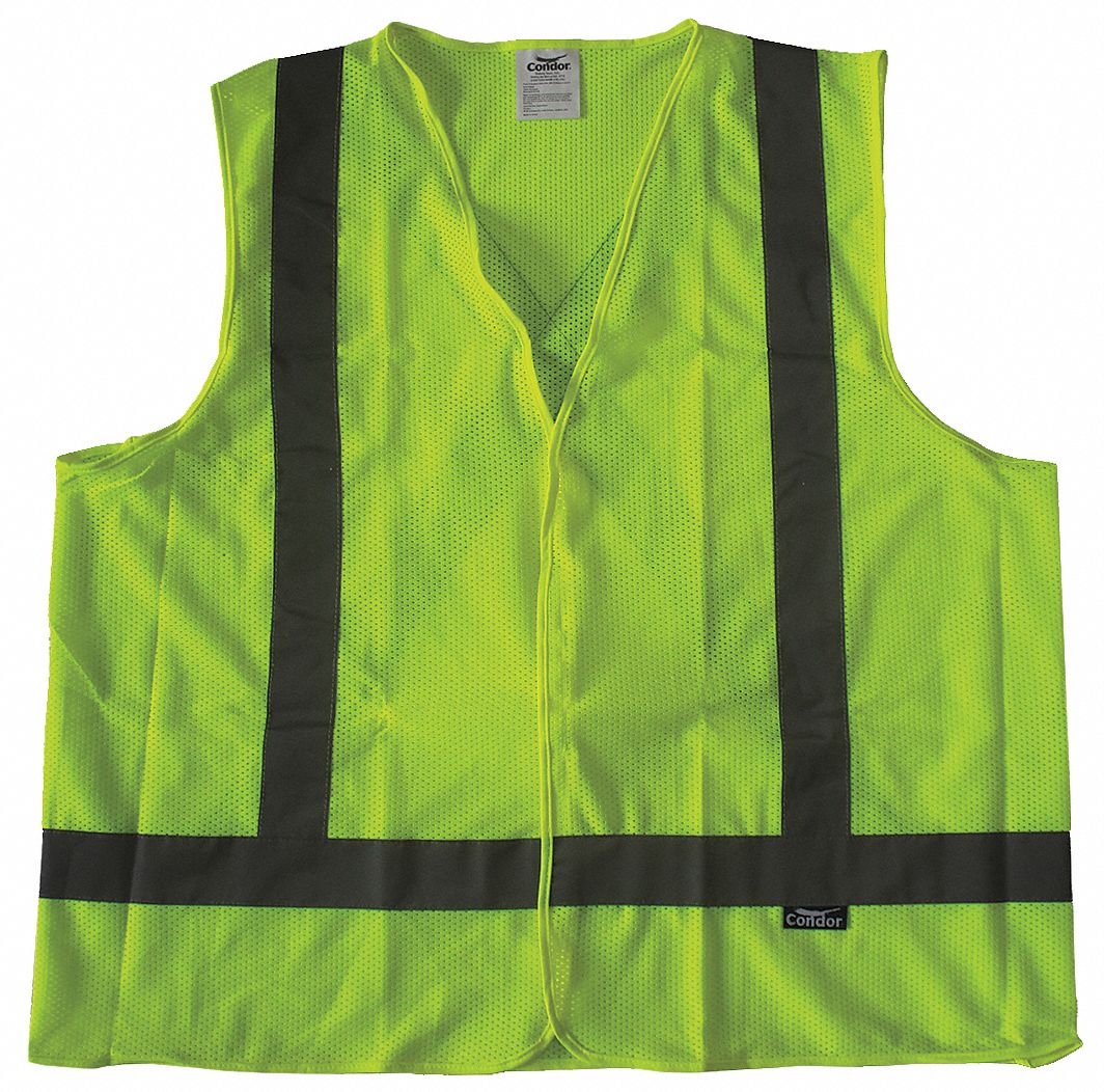 HI-VIS VEST, ANSI CLASS 2, 2XL, LIME, POLYESTER MESH, HOOK & LOOP, SINGLE STRIPE