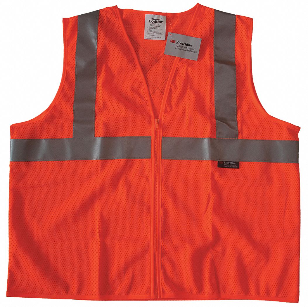 HI-VIS VEST, ANSI CLASS 2, M, ORANGE, POLYESTER MESH, ZIPPER, SINGLE STRIPE