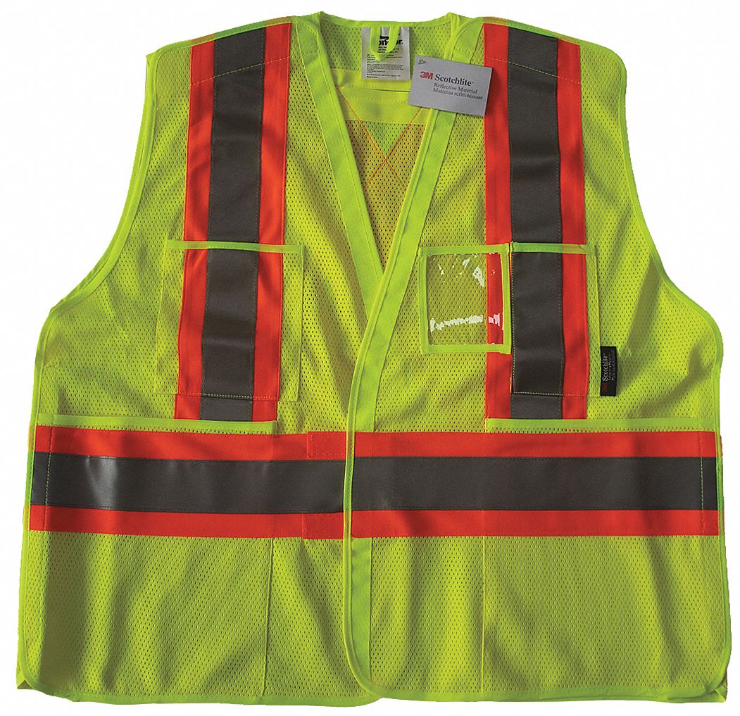 HI-VIS VEST, ANSI CLASS 2, L/XL, LIME, POLYESTER MESH, HOOK & LOOP, CONTRASTING