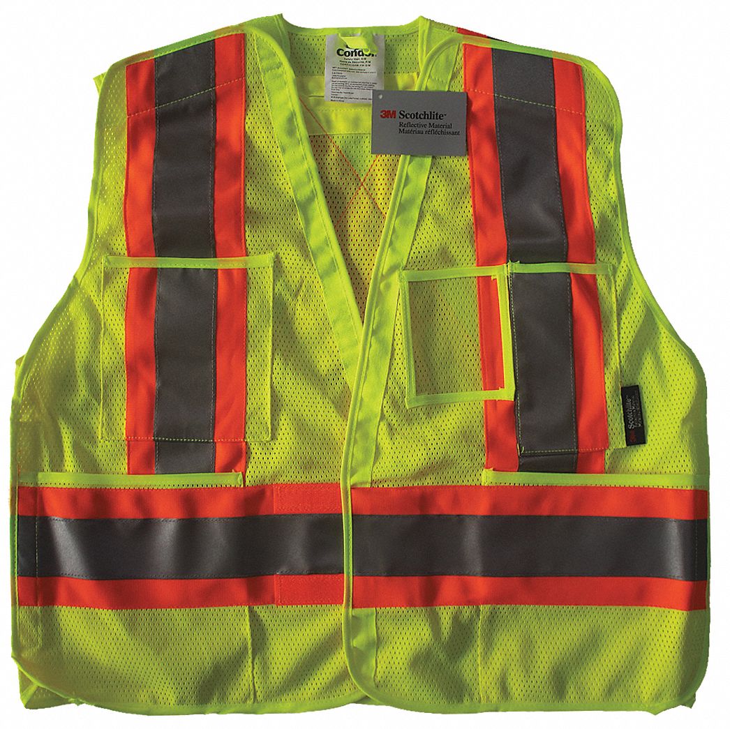 GILET HTE VISIBILITÉ,ANSI CLASSE 2,P/M,LIME,MAILLE POLYESTER,AUTOAGRIPPANTE,CONTRASTANT