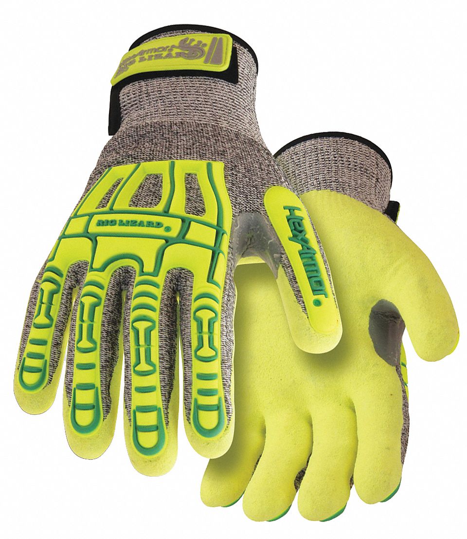 RIG LIZARD THIN LIZZIE COATED GLOVES, GRY/YLW, S/7, FIBERGLASS/HPPE, ANSI/ISEA ABRASION 3/CUT A4