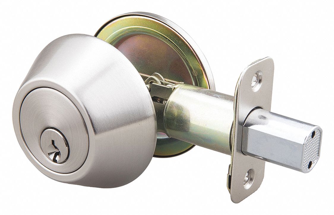 Deadbolt Lock: Cylindrical, 1 3/4 in Door Thick - Max, Nickel