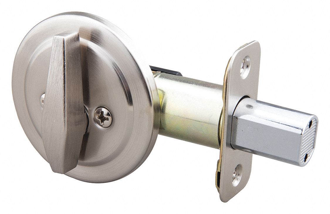 Deadbolt Lock: Cylindrical, 1 3/8 in Door Thick - Max, Nickel