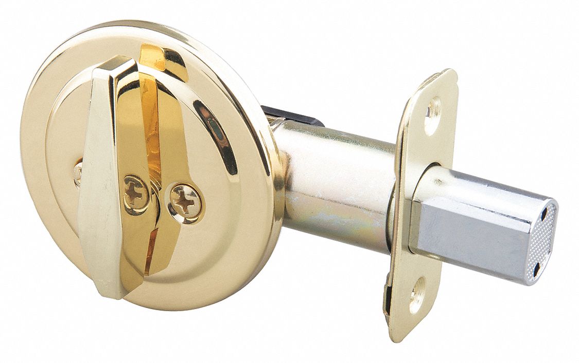 Deadbolt Lock: Cylindrical, 1 3/8 in Door Thick - Max, Brass