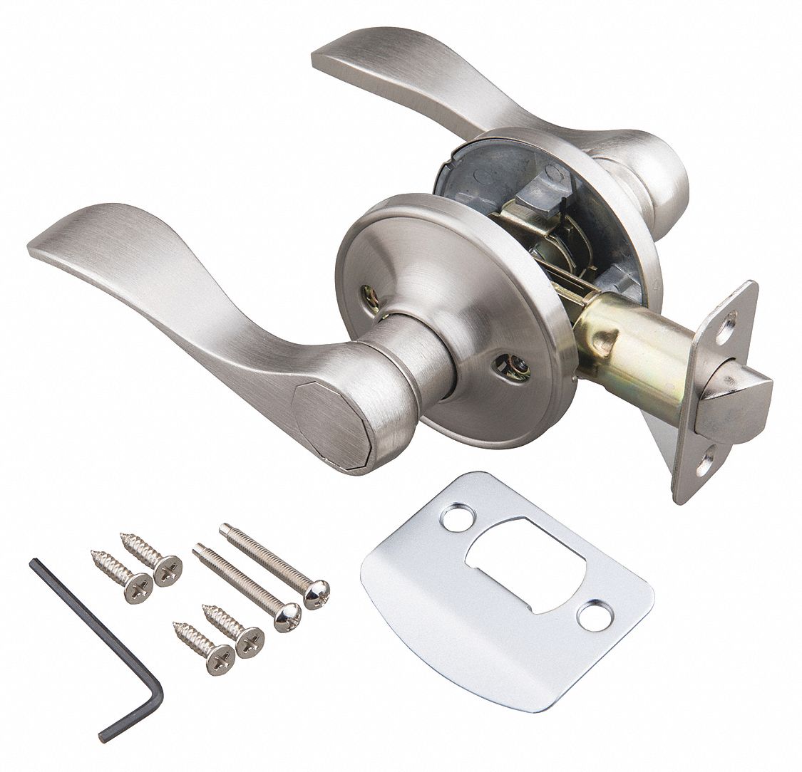 Door Lockset: Passage Lever Locksets, Nickel, ADA Compliant