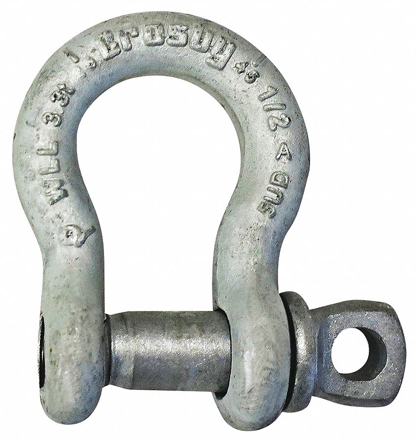 ANCHOR SHACKLE, 4,000 LB WORKING LOAD LIMIT, 11/16 IN W BETWEEN EYES, SILVER