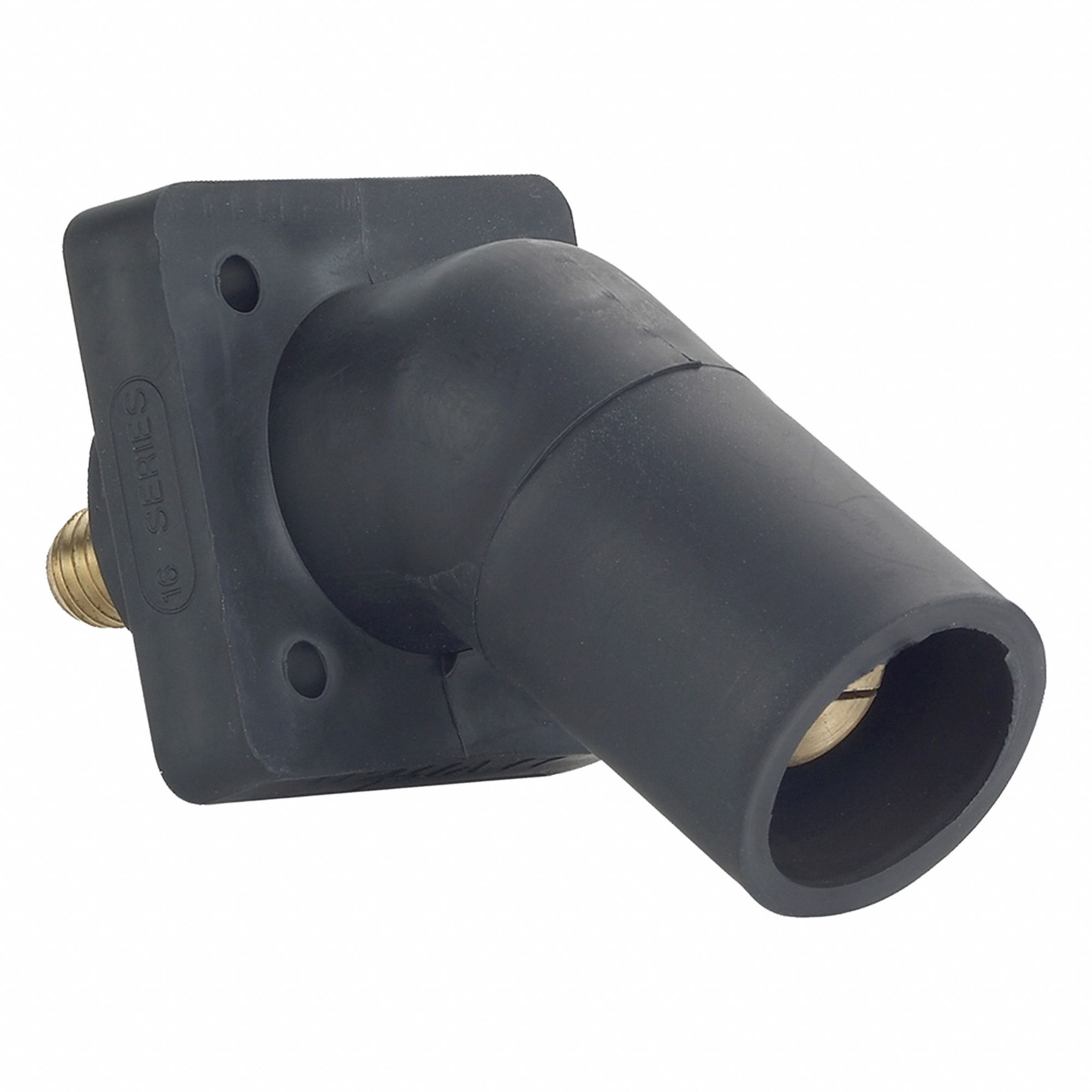 Single Pole Receptacle: For Female Connectors, 400 A, Angled, Black, Square, Threaded Mounting