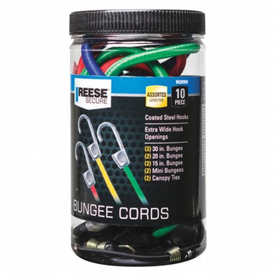 REESE SECURE Multicolored Rubber Bungee Cord Assortment with JHooks