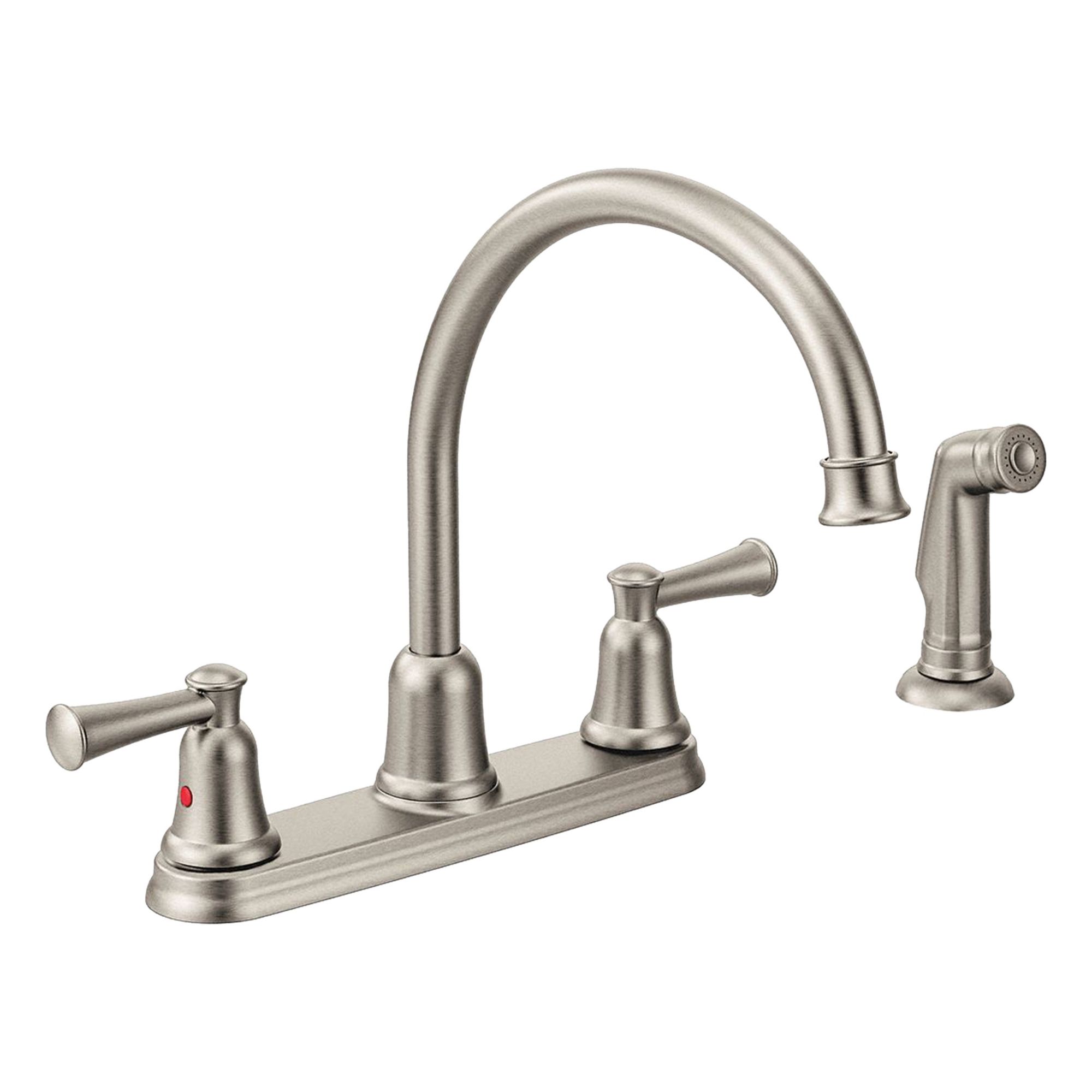 Gooseneck Kitchen Faucet: Capstone, Brass, Widespread, Deck, 4 Mounting Holes, 1.5 gpm Flow Rate