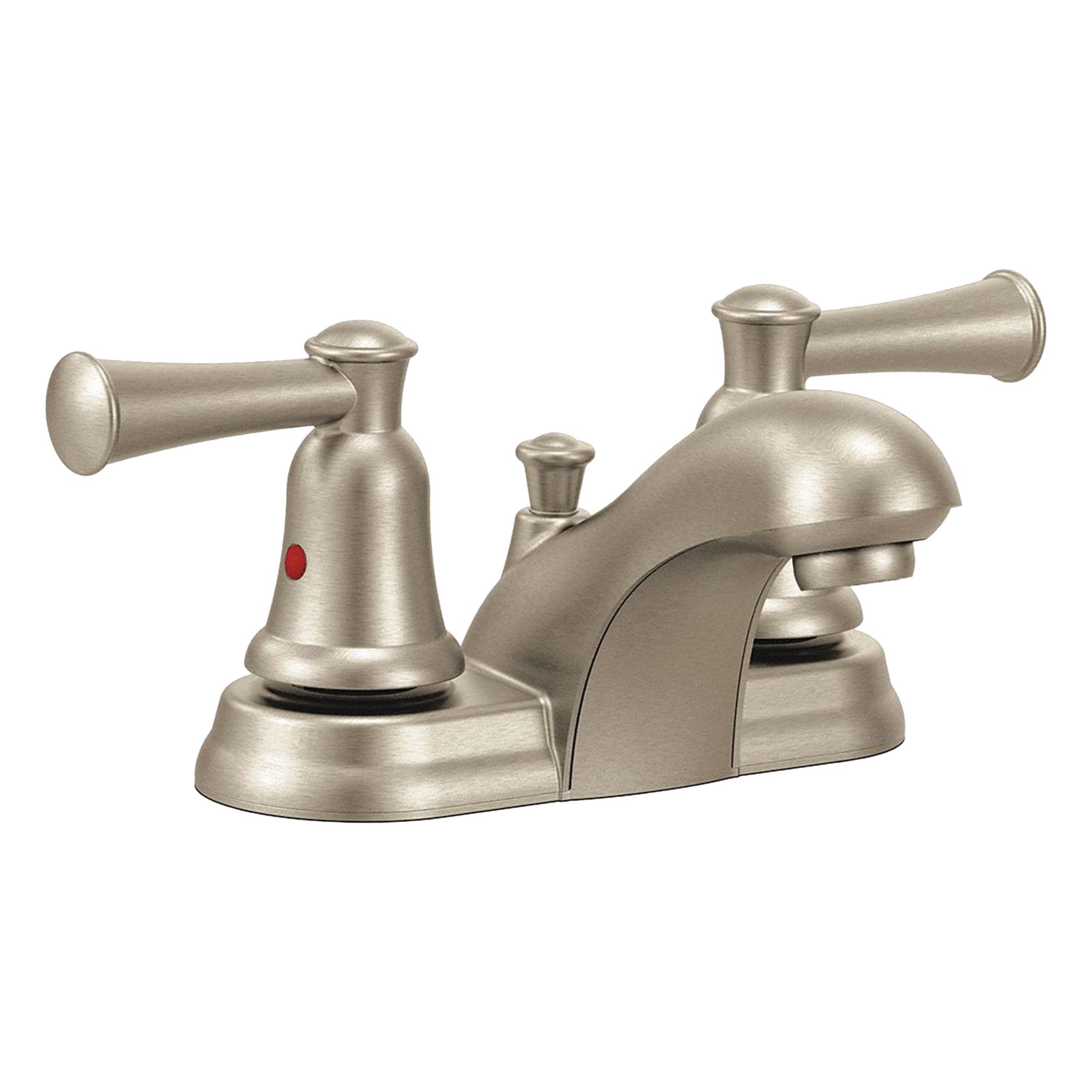 Low Arc Bathroom Faucet: Capstone, Brass, Brushed Nickel Finish, 1.2 gpm Flow Rate, Centerset