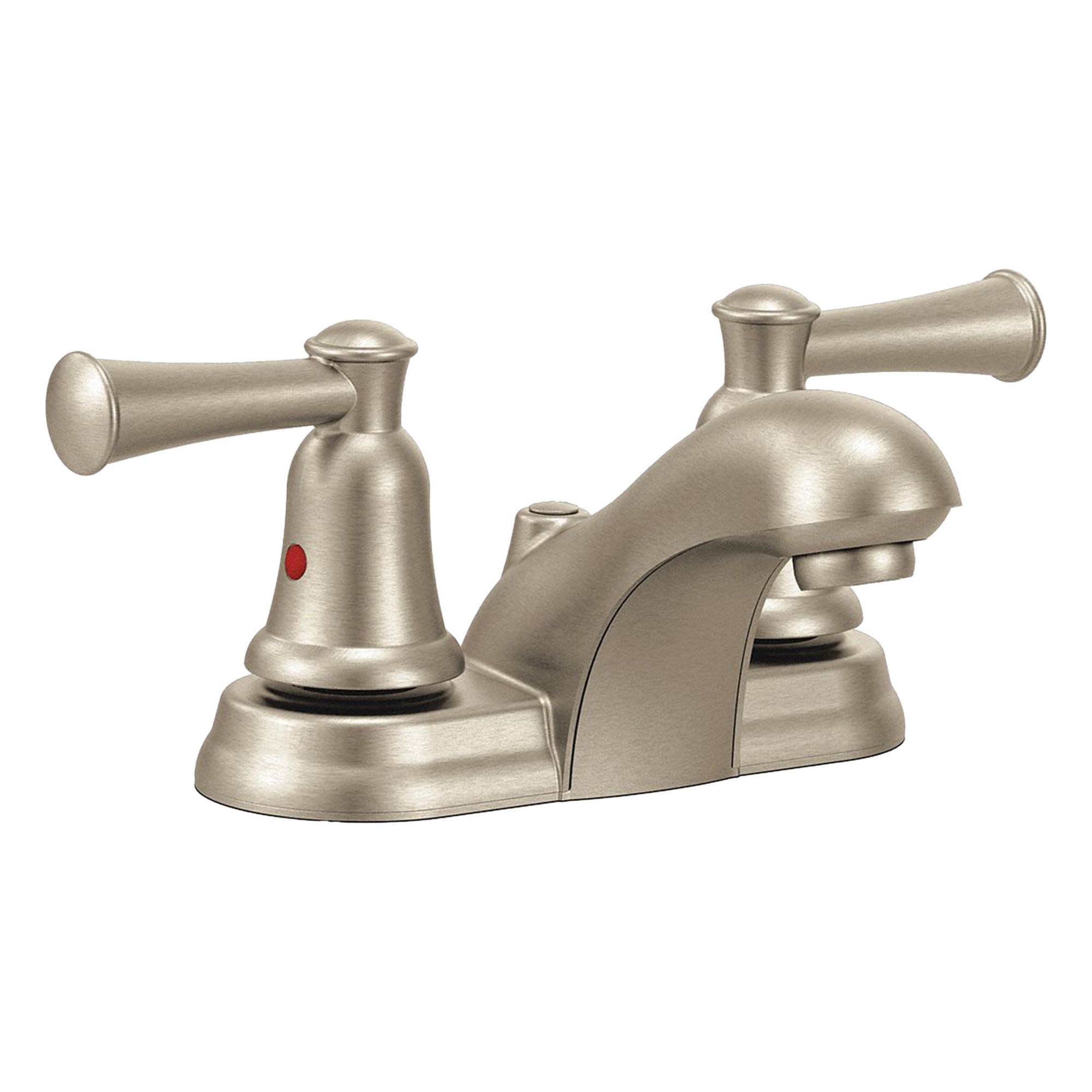 Low Arc Bathroom Faucet: Capstone, Brass, Brushed Nickel Finish, 1.2 gpm Flow Rate, Centerset