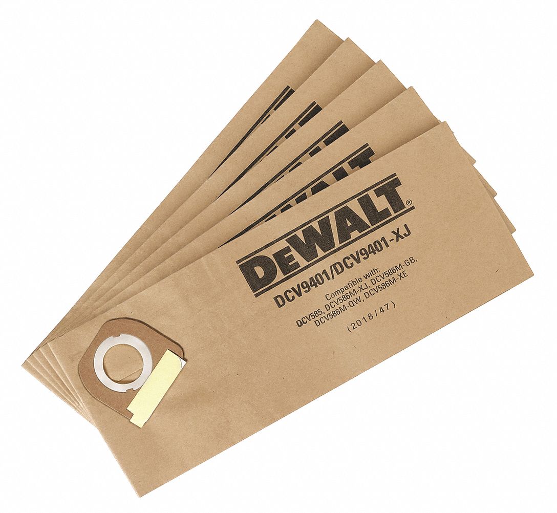 Vacuum Bag: Dewalt®, DCV585/DCV586, Dry, Paper, 2-Ply, Std, DCV9401