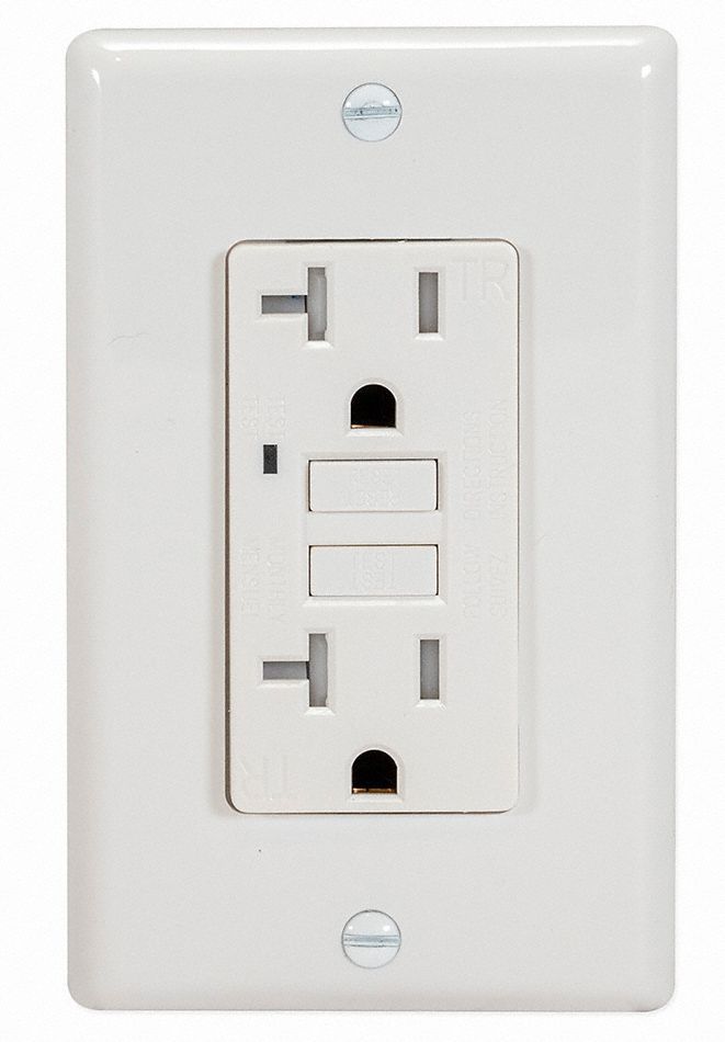 GFCI RECEPTACLE, DUPLEX, WHITE, 5-20R, 20 A, 125V AC, 2 POLE/3 WIRE, GEN USE