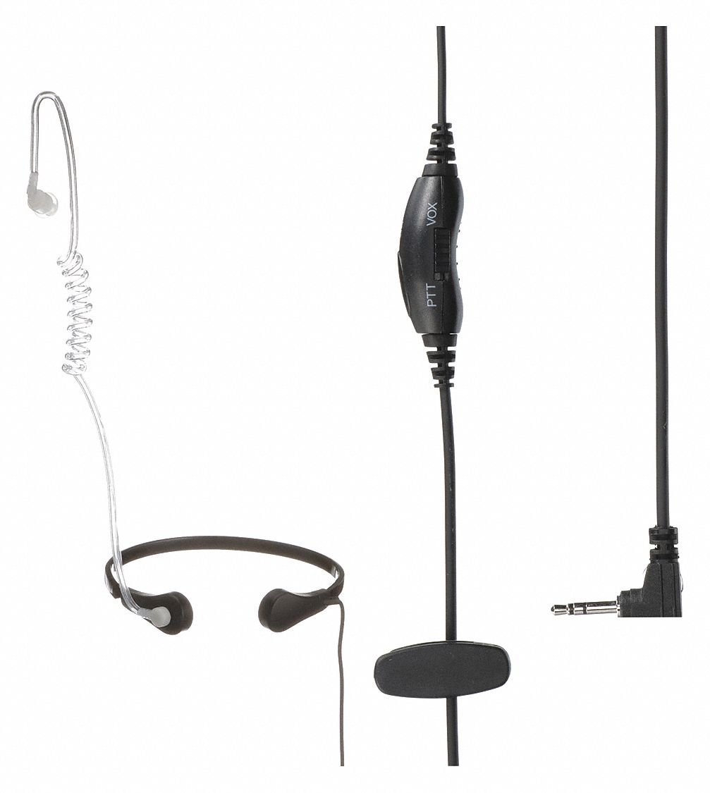 MOTOROLA Throat Microphone 1 Wires, Black, 28 in Cord Lg 492R29