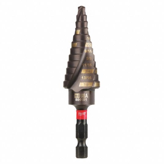 MILWAUKEE Step Drill Bit, Titanium, 12 Hole Sizes, 1/16 in Step