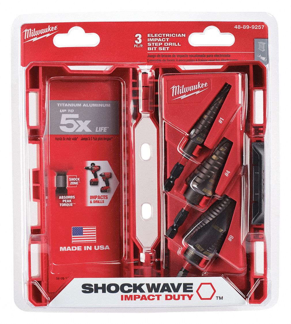 MILWAUKEE Step Drill Bit Set, High Speed Steel, TiAlN, 1/8 in to 1 1/8