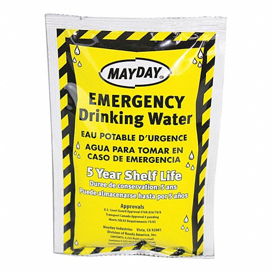 Emergency Drinking Water Pouch: 4.22 oz, 1 Courses, 0 Calories per Meal, 100 PK