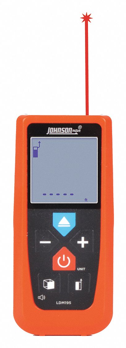 Laser Distance Meter: Inch/Metric, 2 in – 195 ft, ± 0.0625 in, AAA, Plastic, Digital