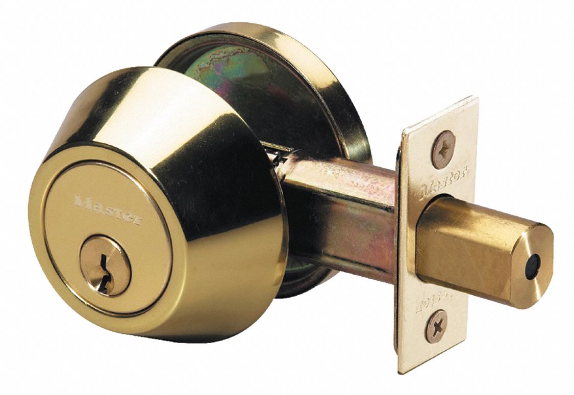 Deadbolt Lock: Cylindrical, 1 3/8 in Door Thick - Max, Brass