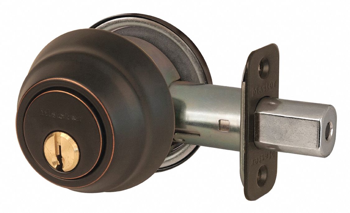 Deadbolt Lock: Cylindrical, 1 3/8 in Door Thick - Max, Bronze