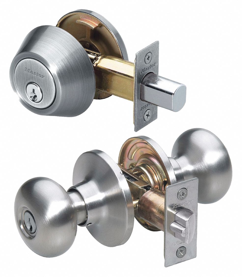 Door Locket-Deadbolt Combo: Office Knob Locksets, Nickel