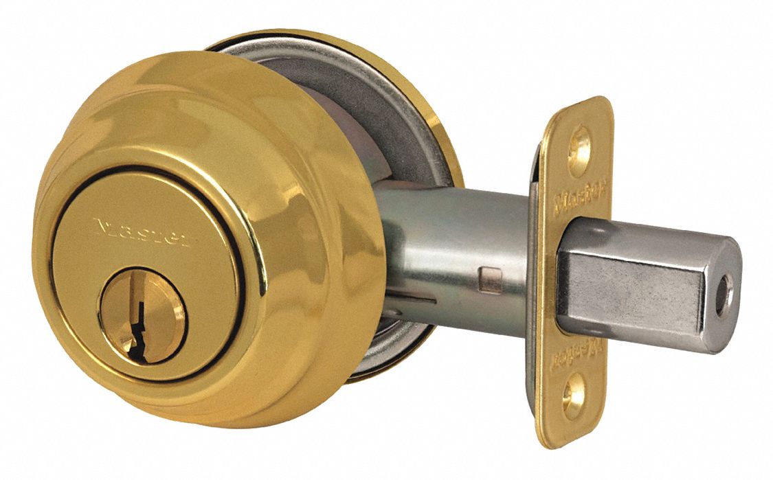 Deadbolt Lock: Cylindrical, 1 3/8 in Door Thick - Max, Brass
