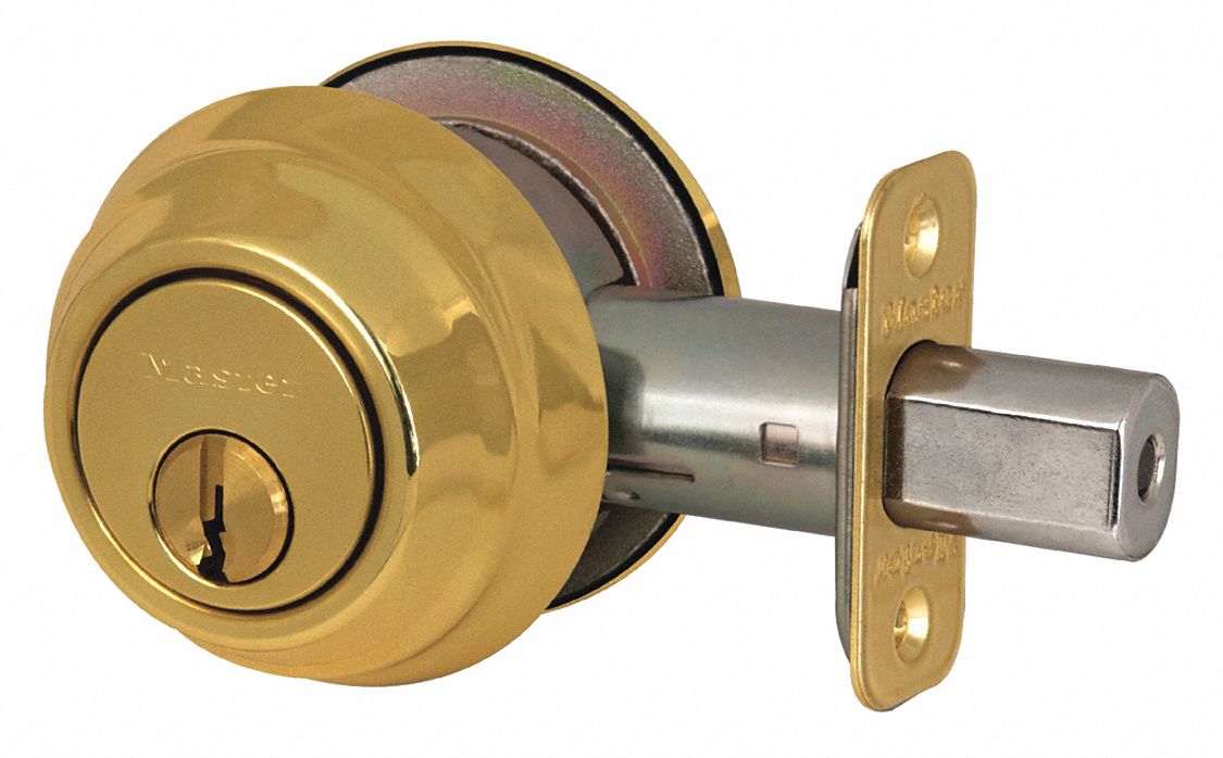 Deadbolt Lock: Cylindrical, 1 3/8 in Door Thick - Max, Brass