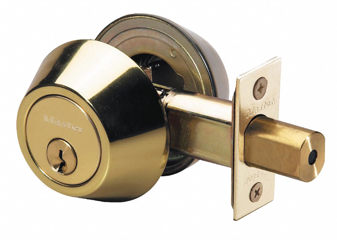 Deadbolt Lock: Cylindrical, 1 3/8 in Door Thick - Max, Brass