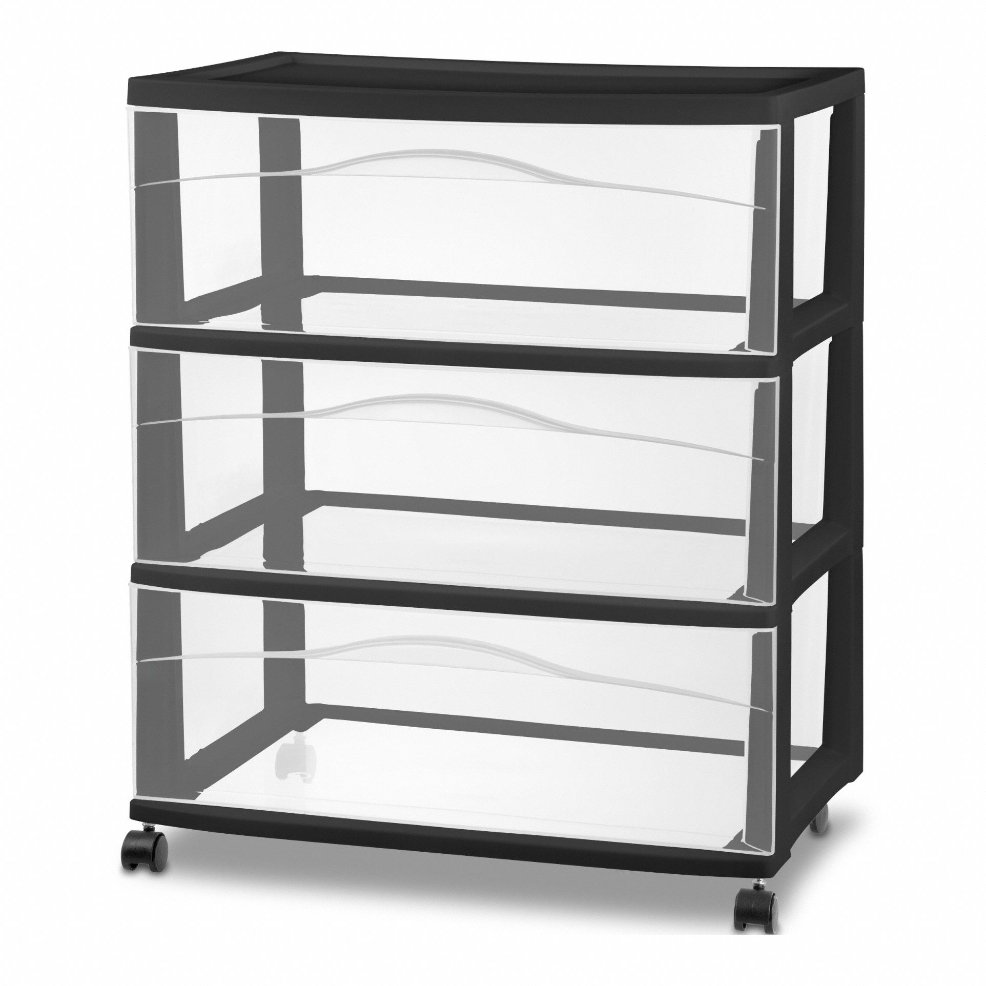 Drawer Cabinet: 21 7/8 in x 15 3/8 in x 26 1/8 in, 3 Drawers, Pull, Casters, Black