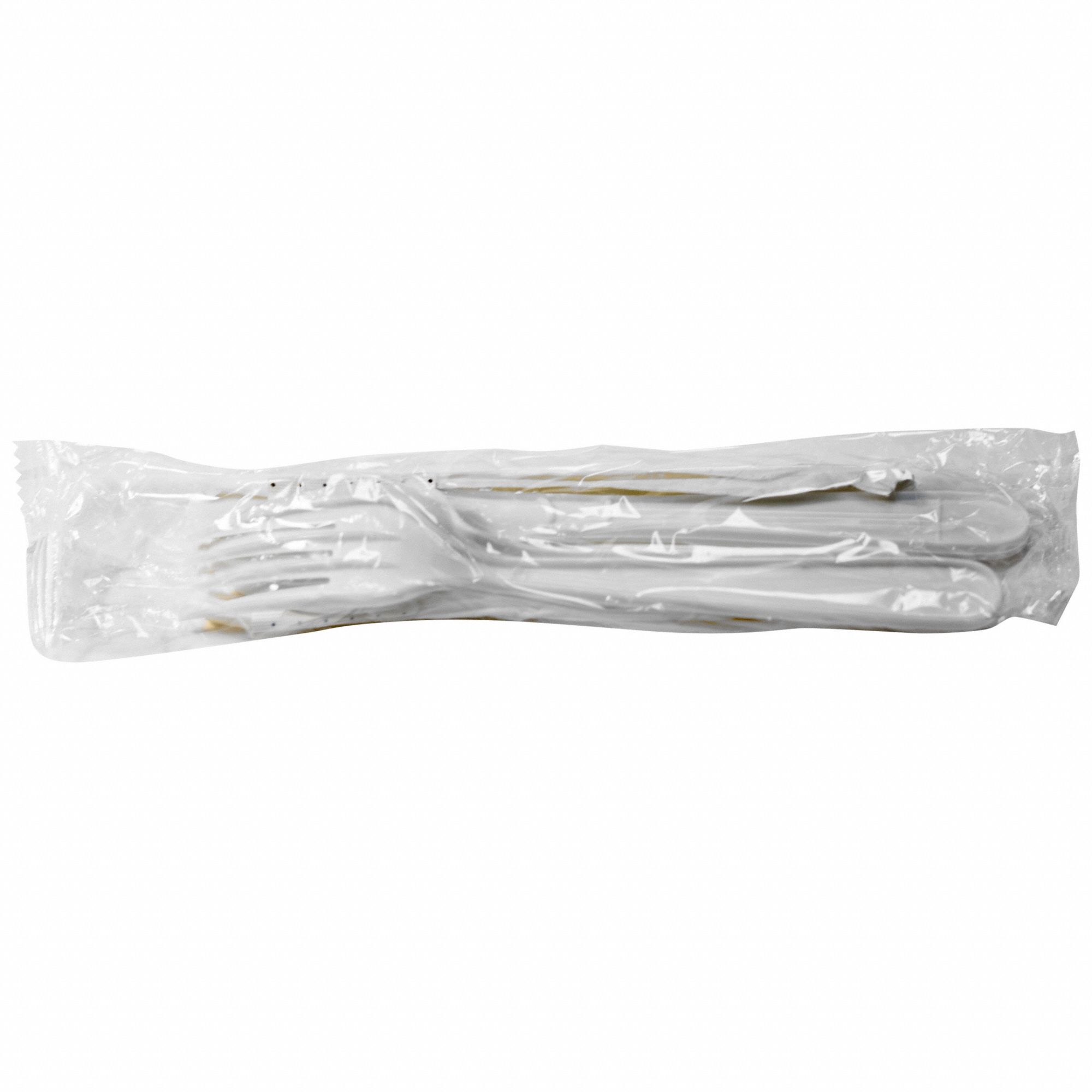 Disposable Cutlery Set: White, Plastic, Wrapped, 250 PK