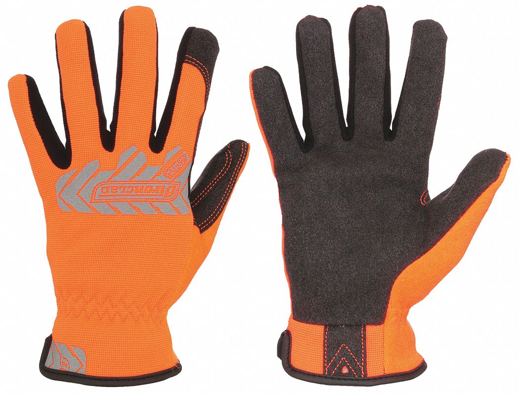 GLOVES, TOUCHSCREEN, SIZE L, HIGH-VISIBILITY ORANGE, SYNTHETIC LEATHER/SPANDEX/NYLON