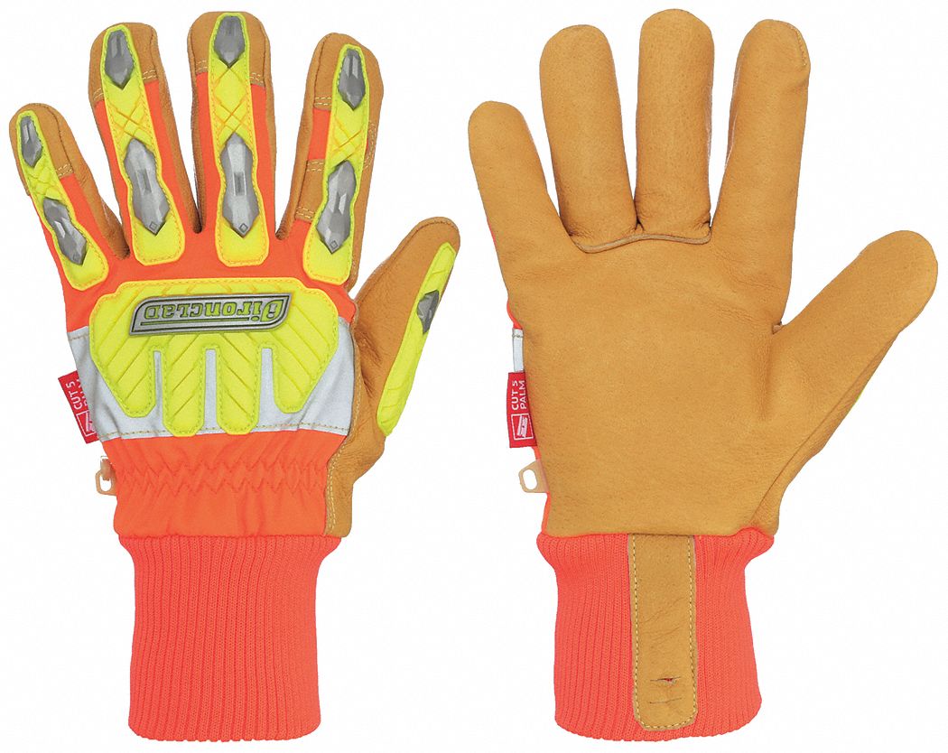GANTS, PROTECTION CONTRE LE FROID, TAILLE M, JAUNE/ORANGE HAUTE VISIBILITÉ, CUIR PORC/POLYESTER