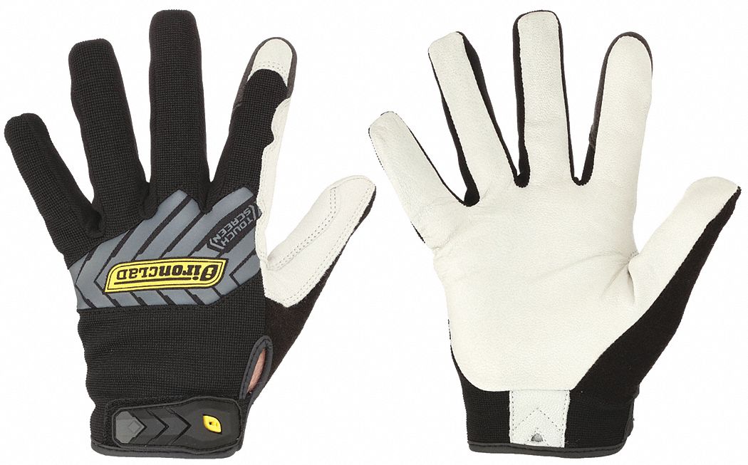 GANTS,RÉSIST CHOCS/RÉSIST,ÉCRAN TACTILE,DOIGT COMPLET,M/8,NR/BLC,CUIR DE CHÈVRE/POLY/NÉO