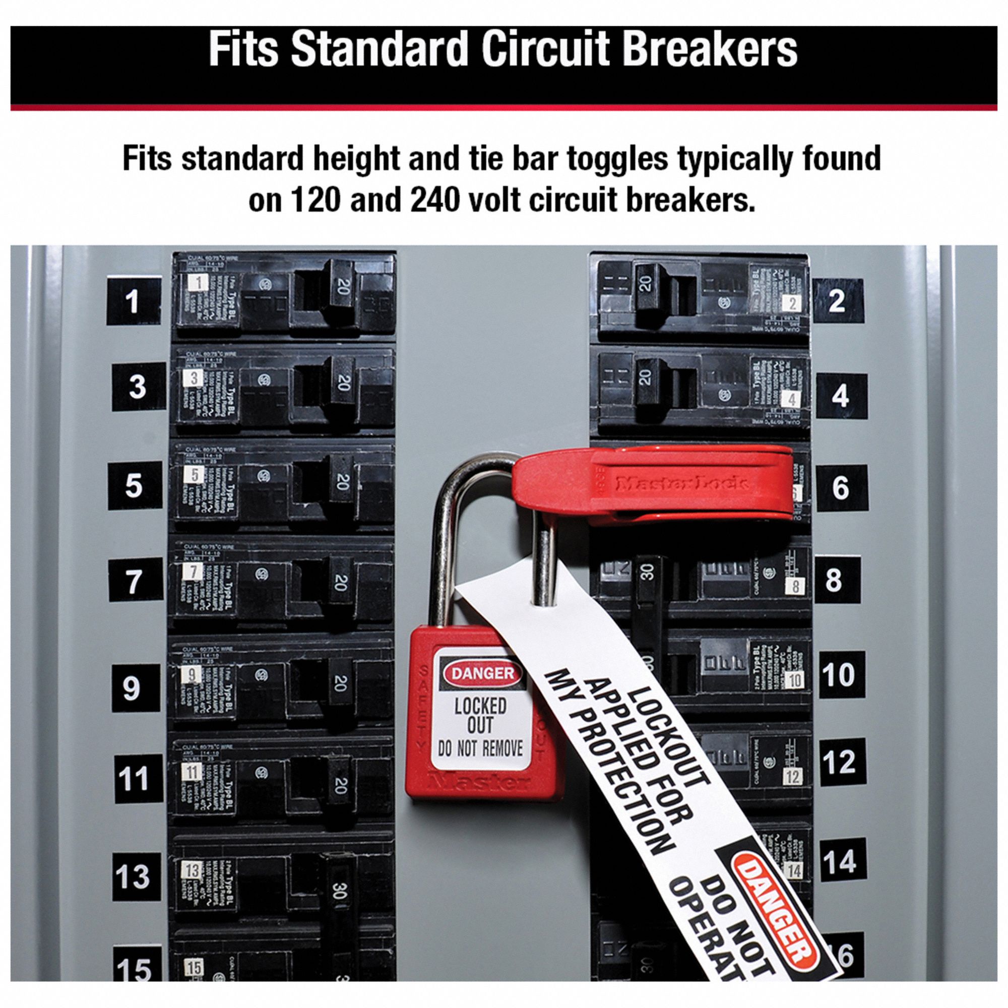 MASTER LOCK Circuit Breaker Lockout: Clamp-On, For 120/240V AC Volt ...