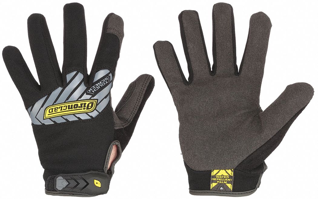 IRONCLAD GLOVES, WATER/IMPACT/ABRASION RESIST, TOUCHSCREEN, FULL FINGER,  M/8, BLK, NYLON/POLYESTER/NEOPRENE - Mechanics- & Riggers-Style General  Purpose Gloves - IPWIEXMWR03M