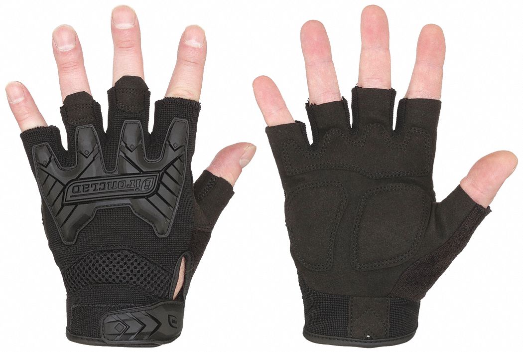 GLOVES, TACTICAL FRAMER, IMPACT RESISTANT, HALF FINGER, HOOK/LOOP, M/8, BLACK, NYLON/POLYESTER/TPR