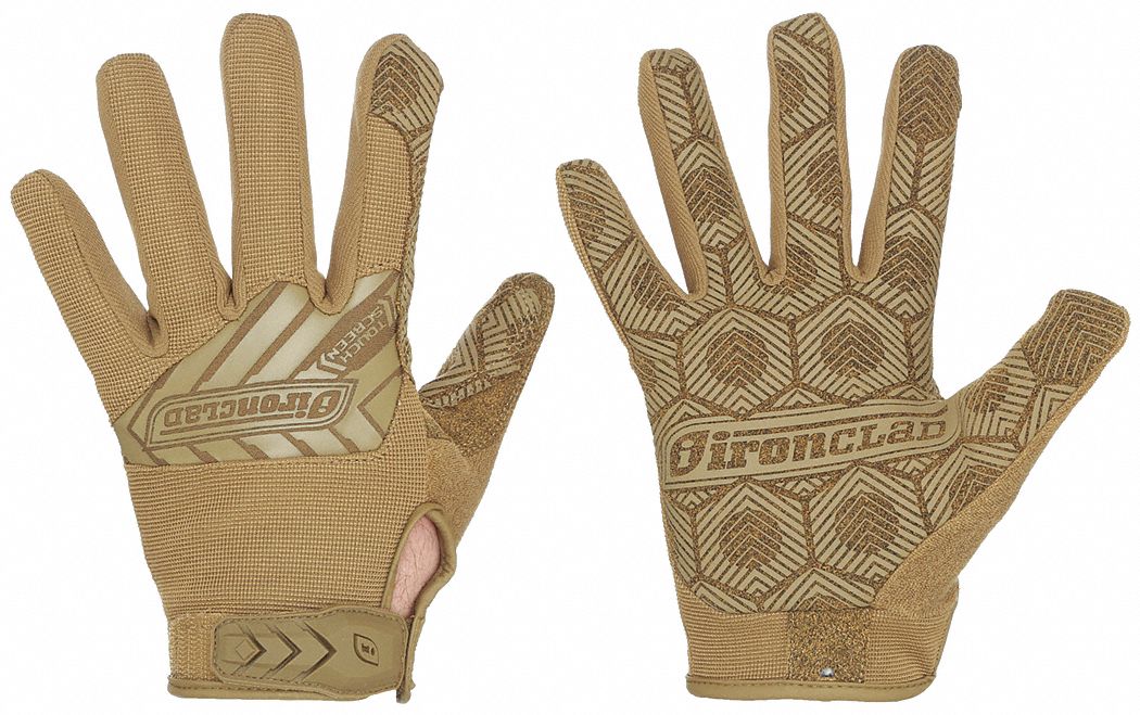 GLOVES, TACTICAL GRIP, IMPACT RESIST, TOUCHSCREEN, FULL FINGER, S/7, BROWN, SILICONE/POLY/NEOPRENE
