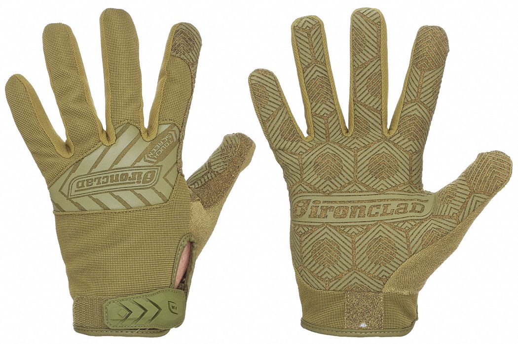 Tactical Gloves: S, Green, Synthetic Suede, Hook-and-Loop, ANSI/ISEA Cut Level A1, 1 PR