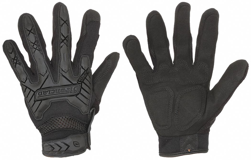 GLOVES, TACTICAL GRIP, IMPACT RESIST, TOUCHSCREEN, FULL FINGER, M/8, BLACK, NYLON/POLYESTER/TPR