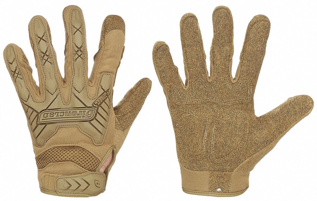 GLOVES, TACTICAL GRIP, IMPACT RESIST, TOUCHSCREEN, FULL FINGER, XXL/10, COYOTE BRN, NYLON/POLY/TPR
