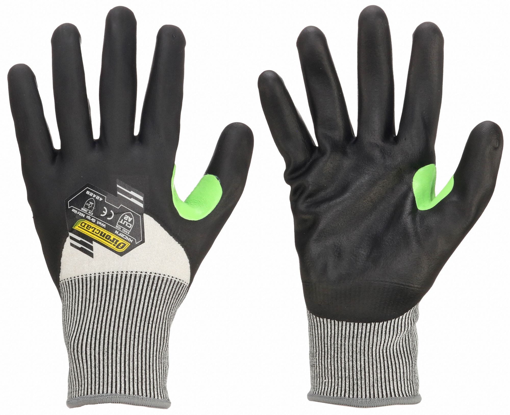 CUT-RESISTANT GLOVES, SIZE XS(6), 9 1/2 IN LENGTH, GREY/BLACK, HPPE KNIT/NITRILE, PAIR