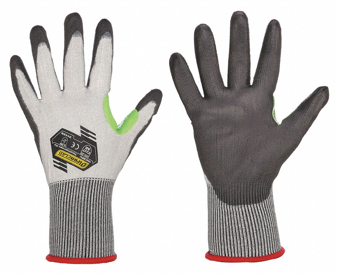 CUT-RESISTANT GLOVES, SIZE L(9), 10 3/4 IN LENGTH, GREY/BLACK, HPPE KNIT/PE, PAIR