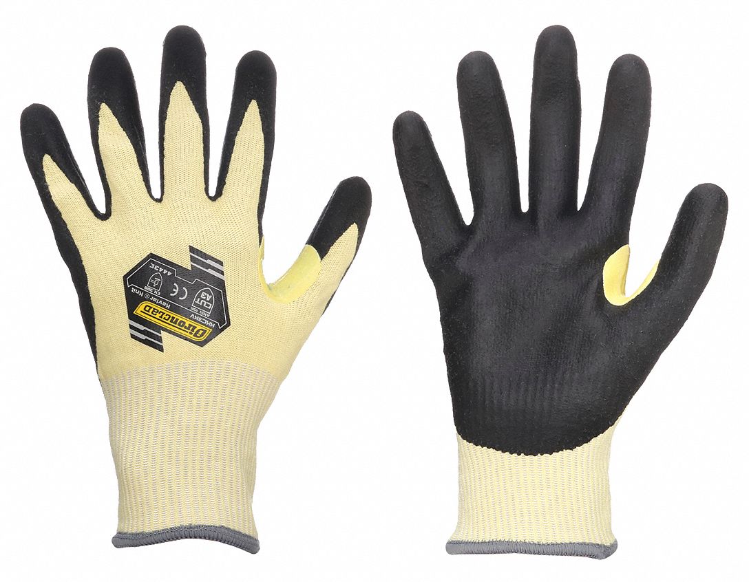 CUT-RESISTANT GLOVES, SIZE M(8), 10 1/4 IN LENGTH, YELLOW/BLACK, KEVLAR/NITRILE, PAIR