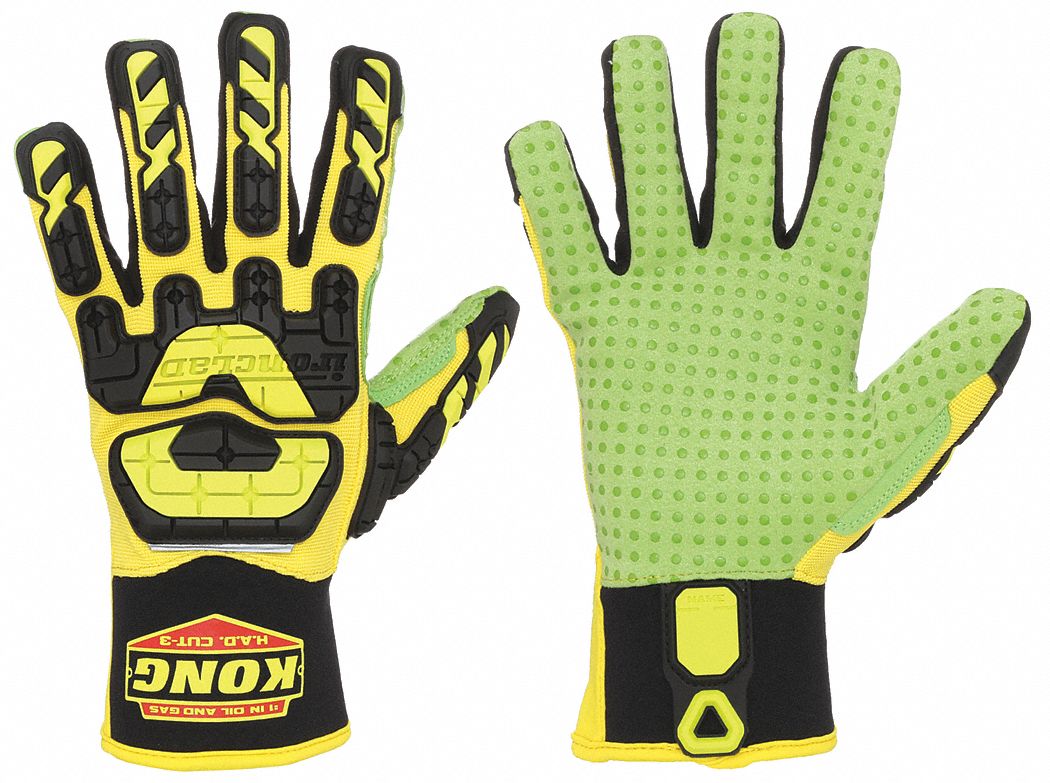 GANTS,RÉSIST CHOCS,ANTI-ABRASION,HTE VIS.,DOIGT ENTIER,CLIPSABLE,M/8,JNE,POLY/NYLON/TPR