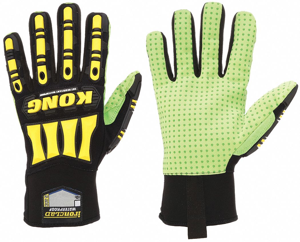 GLOVES, WATERPROOF, WINDPROOF, IMPACT RESISTANT, FULL FINGER, XL/10, BLK/GRN, POLYESTER/NYLON/TPR