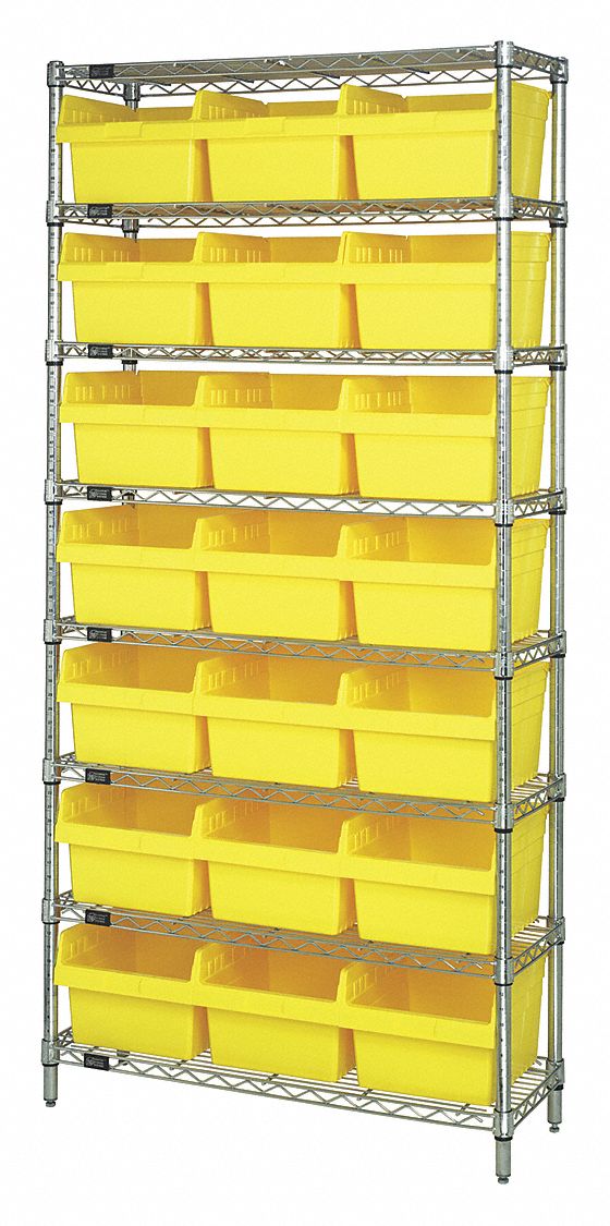 Bin Shelving: 12 in x 36 in x 74 in, 21 Bins, 8 Shelves, Open, Shelf Bin