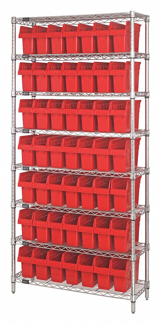 Bin Shelving: 12 in x 36 in x 74 in, 48 Bins, 8 Shelves, Open, Shelf Bin