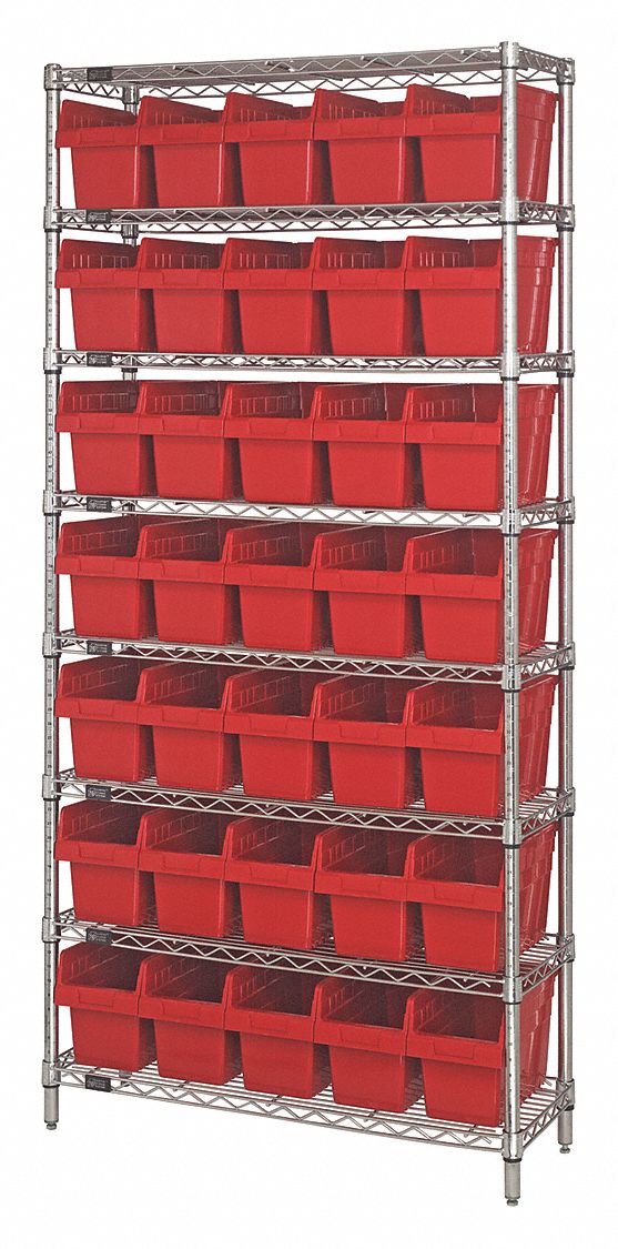Bin Shelving: 12 in x 36 in x 74 in, 35 Bins, 8 Shelves, Open, Shelf Bin