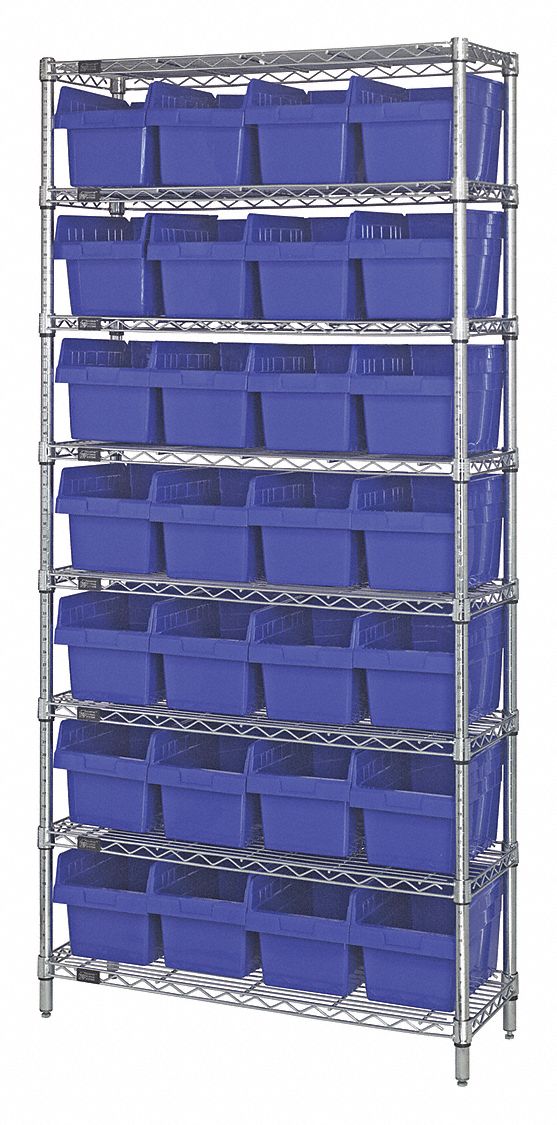 Bin Shelving: 12 in x 36 in x 74 in, 28 Bins, 8 Shelves, Open, Shelf Bin