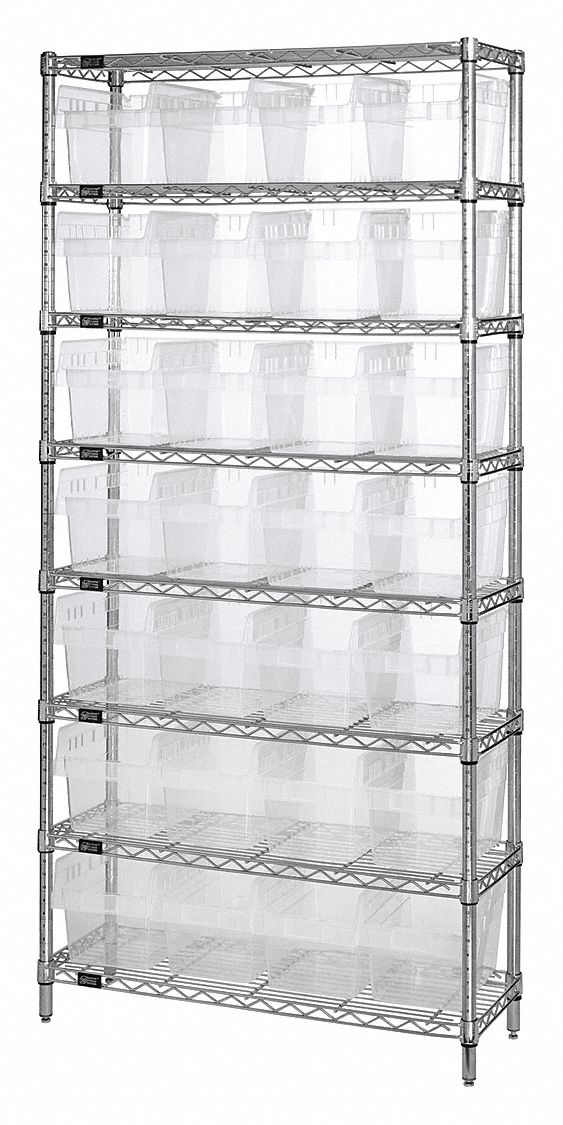 Bin Shelving: 12 in x 36 in x 74 in, 28 Bins, 8 Shelves, Open, Shelf Bin